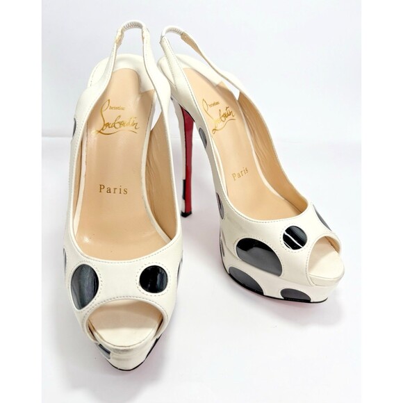 Christian Louboutin Polka Dot Peep Toe Platform Slingback Heels Patent Y2K Sz 36 - Picture 4 of 16